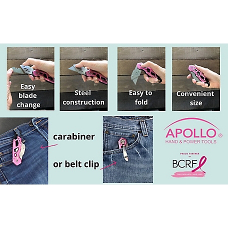 Ergonomic Stainless Steel, Lightweight, Foldable Pink Utility Knife wi –  Apollo Tools