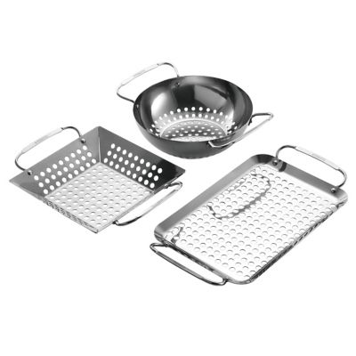 Permasteel Stainless Steel 3 pc. Grilling Basket Set for Outdoor Grill