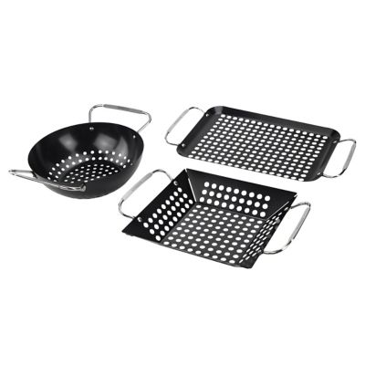 Permasteel 3 pc. Porcelain Enameled Grilling Basket for Outdoor Grill, Black