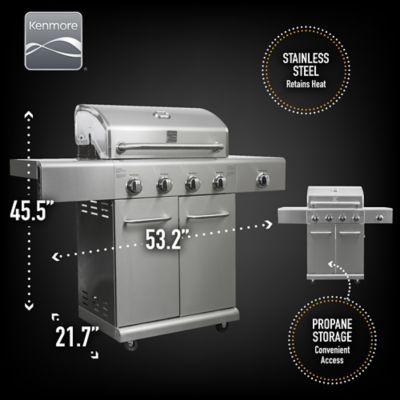 Image showing  4-Burner Propane Gas Grill, Gray, With Side Burner