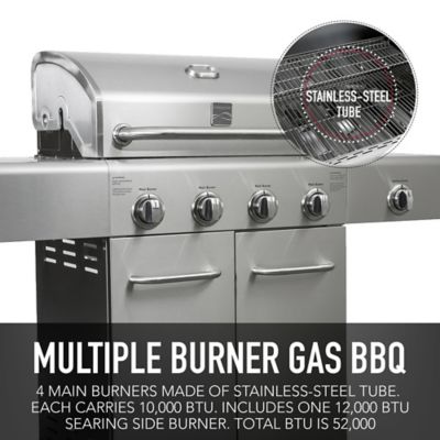Image showing  4-Burner Propane Gas Grill, Gray, With Side Burner