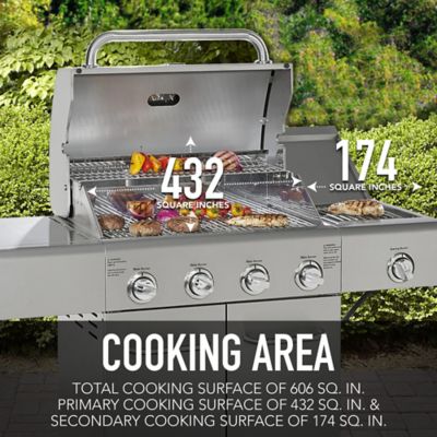 Image showing  4-Burner Propane Gas Grill, Gray, With Side Burner