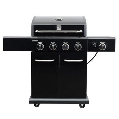 Kenmore Gas 4-Burner Outdoor Patio BBQ Grill, Searing Side Burner, Black/Black Chrome-Plated Handles and Knobs