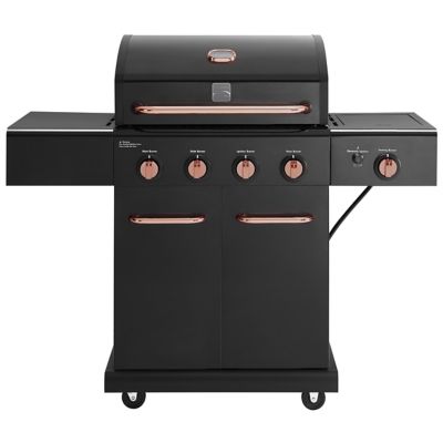 Kenmore 4-Burner Propane Gas Outdoor Patio BBQ Grill with Searing Side Burner, 10,000 BTU, Black/Copper Accents