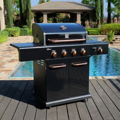 Image showing  Gas 4-Burner Propane Gas Grill, Black/Copper, With Side Burner