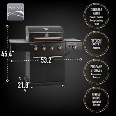 Image showing  Gas 4-Burner Propane Gas Grill, Black/Copper, With Side Burner