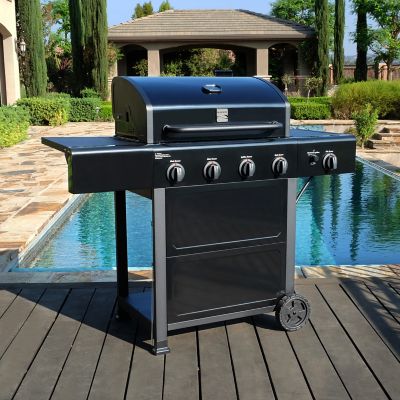 Image showing  4-Burner Propane Gas Open-Cart Grill, Black, With Side Burner