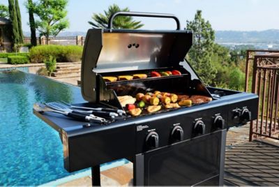 Image showing  4-Burner Propane Gas Open-Cart Grill, Black, With Side Burner