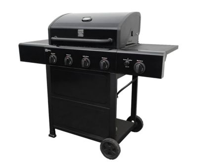 Image showing  4-Burner Propane Gas Open-Cart Grill, Black, With Side Burner