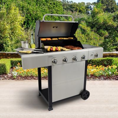 Image showing  4-Burner Propane Gas Open-Cart Grill, Gray, With Side Burner, PG-40406SOL-SE