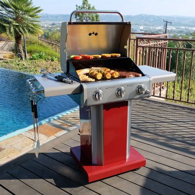 Image showing  3-Burner Propane Gas Grill, Red