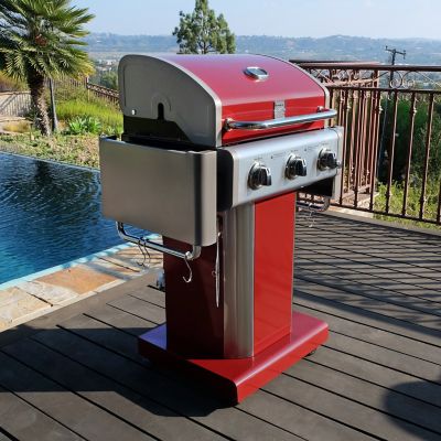 Image showing 9 th Kenmore 3-Burner Propane Gas Grill, Red