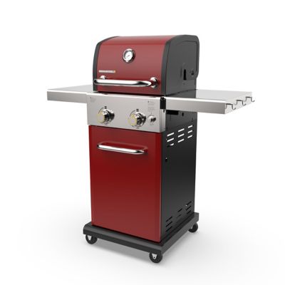 Permasteel 2-Burner Grill with Folding Side Shelves, Red