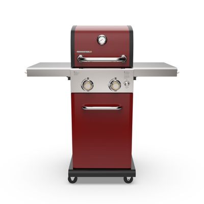 Image showing  2-Burner Propane Gas Grill with Folding Side Shelves, Red