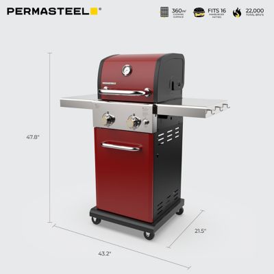 Image showing  2-Burner Propane Gas Grill with Folding Side Shelves, Red