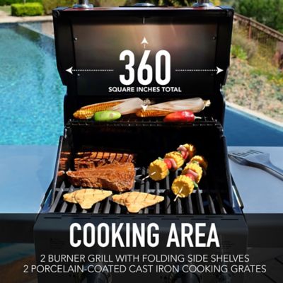 Image showing 6 th Permasteel 2-Burner Propane Gas Grill with Folding Side Shelves, Red