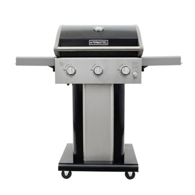 Permasteel 3-Burner Grill with Folding Side Shelves, Black