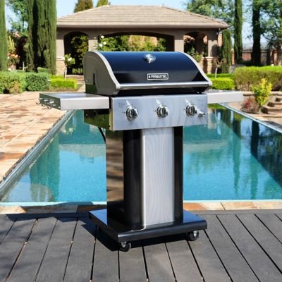 Image showing  3-Burner Propane Gas Grill with Folding Side Shelves, Black