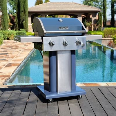 Image showing  3-Burner Propane Gas Grill with Folding Side Shelves, Azure