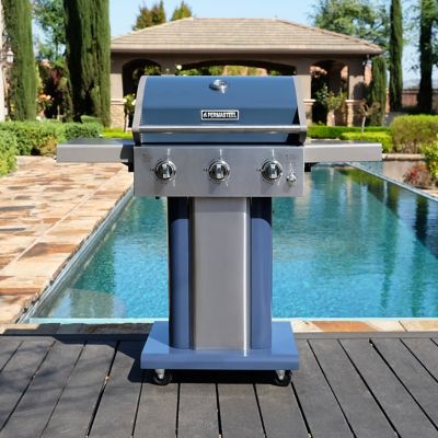 Image showing 9 th Permasteel 3-Burner Propane Gas Grill with Folding Side Shelves, Azure