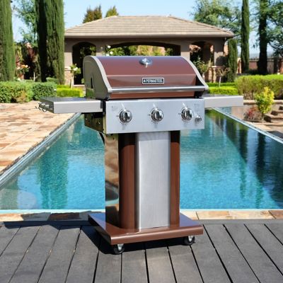 Image showing  3-Burner Propane Gas Grill with Folding Side Shelves, Mocha