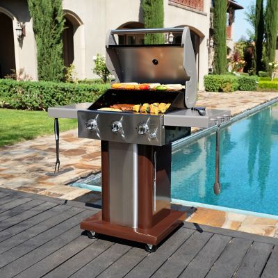 Image showing  3-Burner Propane Gas Grill with Folding Side Shelves, Mocha