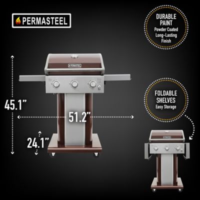 Image showing  3-Burner Propane Gas Grill with Folding Side Shelves, Mocha