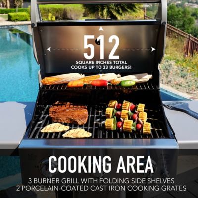 Image showing 6 th Permasteel 3-Burner Propane Gas Grill with Folding Side Shelves, Mocha