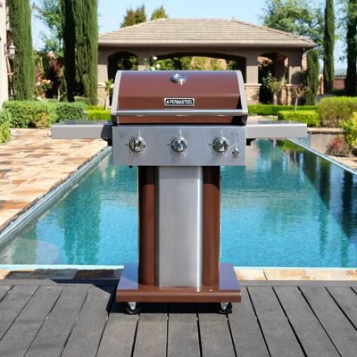 Image showing 9 th Permasteel 3-Burner Propane Gas Grill with Folding Side Shelves, Mocha