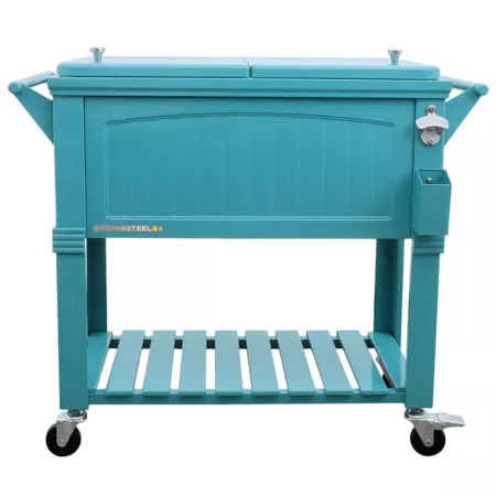 80 quart permsteel Portable Rolling Patio Cooler Teal Patio Coolers