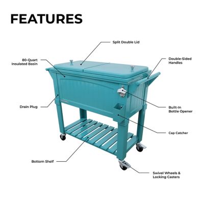 Image showing  80 qt. Portable Rolling Patio Cooler, Teal