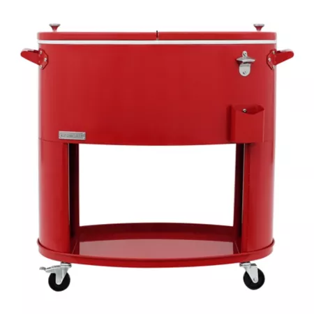 80 quart permsteel Rolling Patio Cooler in Sporty Oval Shape Red Patio Coolers