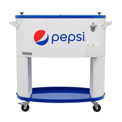 Permasteel 80 qt. Sporty Oval Shape Rolling Cooler with Pepsi Logo, White