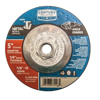 Century Drill & Tool Grinding Wheel, Type 27, Metal, 5 x 1/4 in.