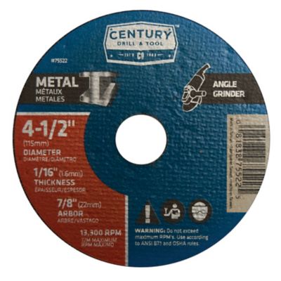Century Drill & Tool 4.5 in. x 1/16 in. Type 1A Thin Mas Cutting Wheel