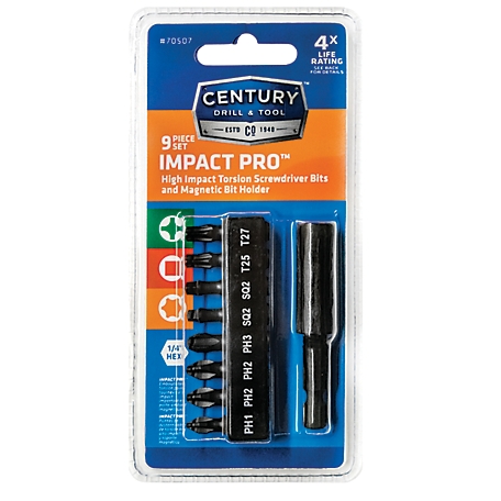 Century Drill & Tool Screwdriving Bit Set 9Pc Impact Pro