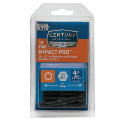 Century Drill & Tool 1/4 in. x 2 in. T27 Star Screwdriver Bits, 10 pc., Clam