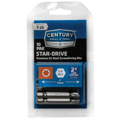 Century Drill & Tool 1/4 in. x 2 in. T20 Star Screwdriver Bits, 10 pc.