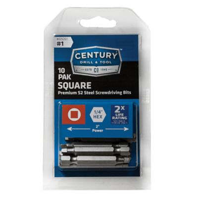 Century Drill & Tool 1 in. x 2 in. Square Screwdriver Bits, 10 pc.