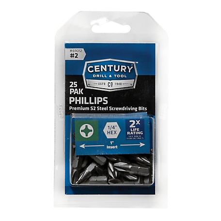 Century Drill & Tool Phillips Screwdriving Bit 2 X 1 25Pak