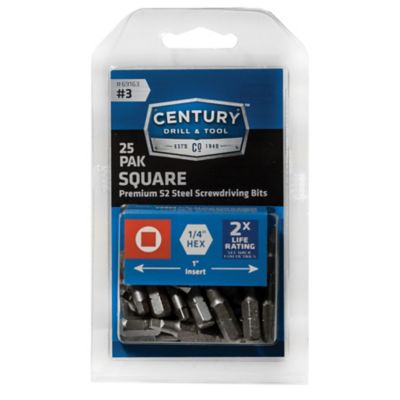 Century Drill & Tool 25 pc. Square Screwdriver Bits, 3 x 1 in.