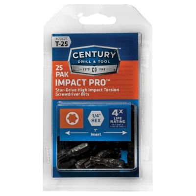 Century Drill & Tool 1/4 in. x 1 in. T25 Star Impact Screwdriver Bits, 2 pc., 70125