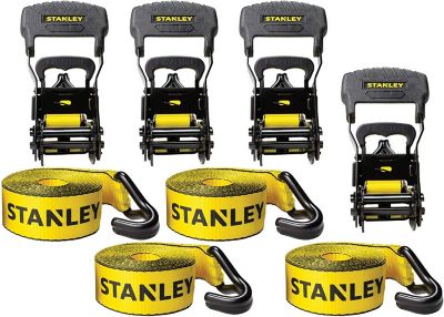 Stanley 1.5 in. x 16 ft. Heavy Cargo Ratchet Tie-Down Straps, 3,300 lb. Break Strength, 4-Pack, S10074