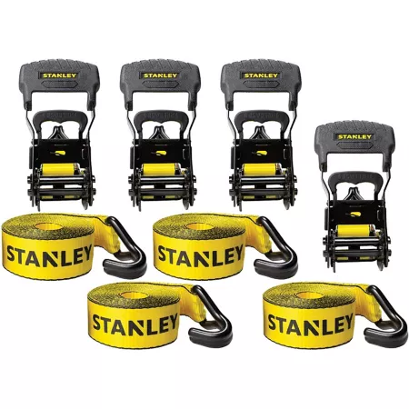 Stanley Heavy Duty Ratchet Tie Down Straps 1.5 in x 16 ft 3 300 lb Breaking Strength 4 Pack Ratchet Straps