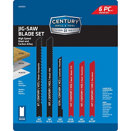 Century Drill & Tool Jig-Saw Blade 6Pc Set Alloy And Hss