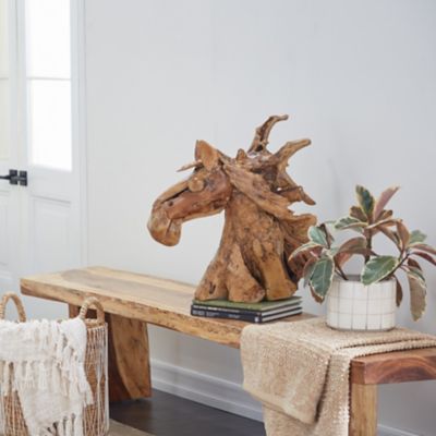 Harper & Willow Brown Natural Teak Wood Horse Sculpture, 23 in. x 25 in. x 10 in.