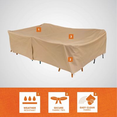 Image showing  Basics Rectangular/Oval Patio Table and Chair Set Cover, 115 in. x 76 in. x 30 in., Khaki, 8576A