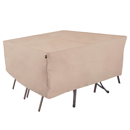 Modern Leisure Chalet Rectangle/Oval Patio Table and Chair Set Cover, 80 in. x 60 in. x 30 in., Beige