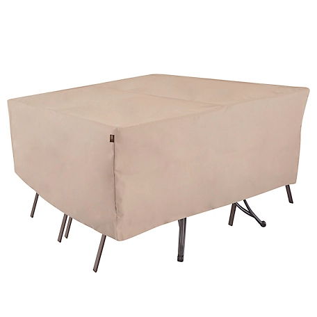 Modern Leisure Chalet Rectangle/Oval Patio Table and Chair Set Cover, 80 in. x 60 in. x 30 in., Beige