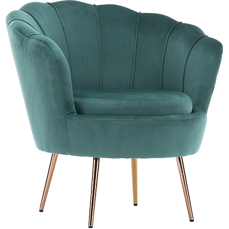 Critter Sitters 30-In. Circular Lotus Accent Chair - Faux Velvet with Gold Legs, Dark Green